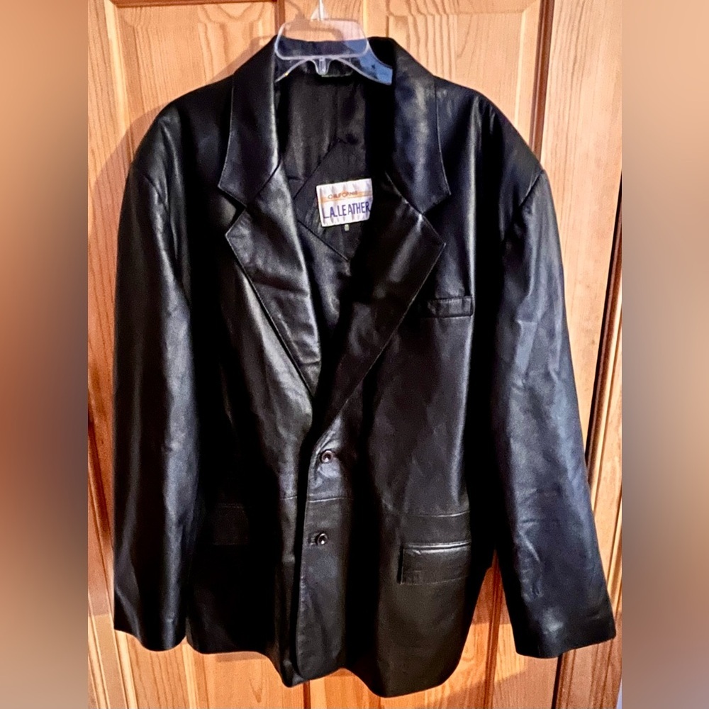 Vintage California LA Leather Blazer Men’s 48 Big Black Oversized 90s Jacket